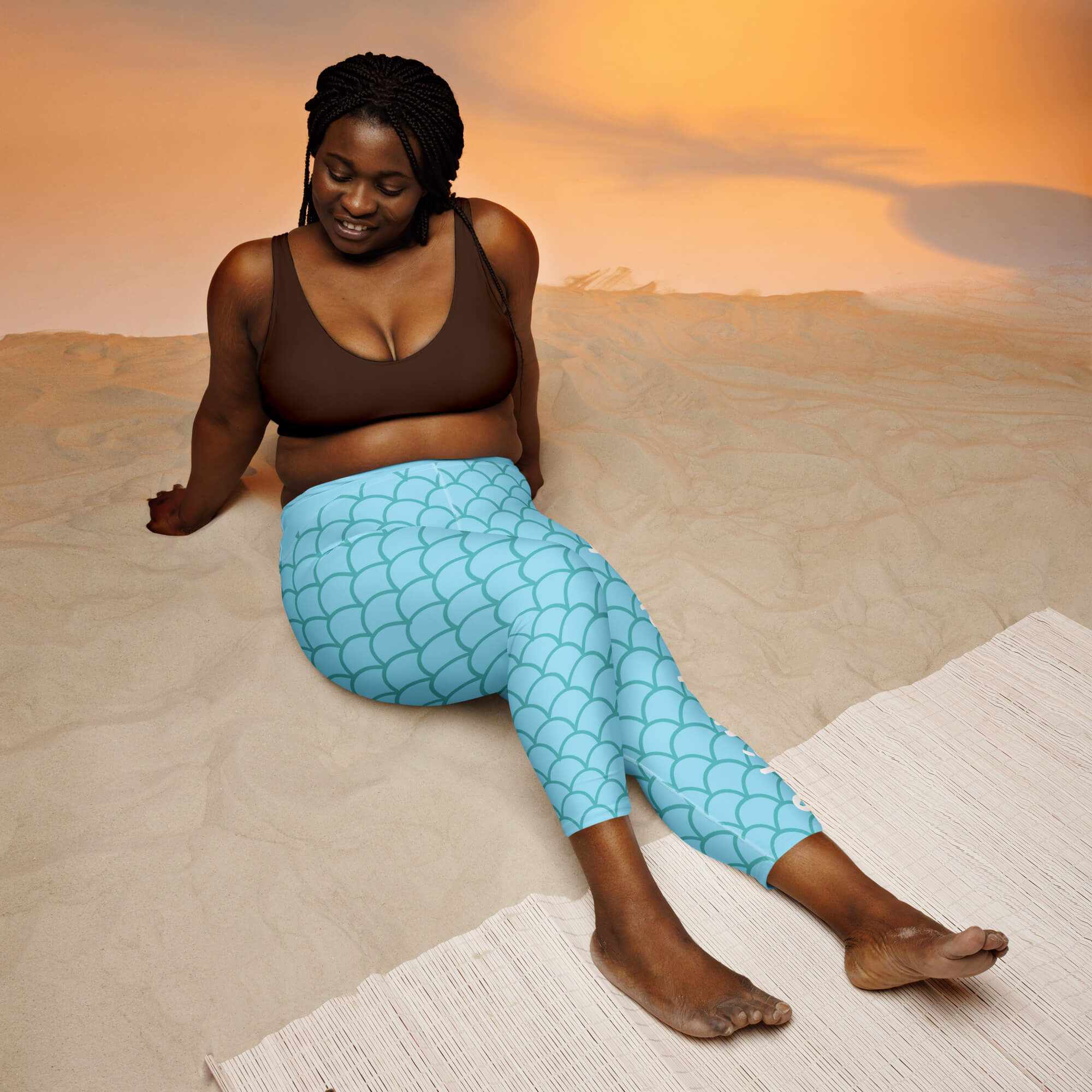 Mermaid Capri Leggings for Women With Dark Gray and Yellow Fish Scales  Pattern Print Mid Waist Calf Length Pants Perfect for Yoga & Running 